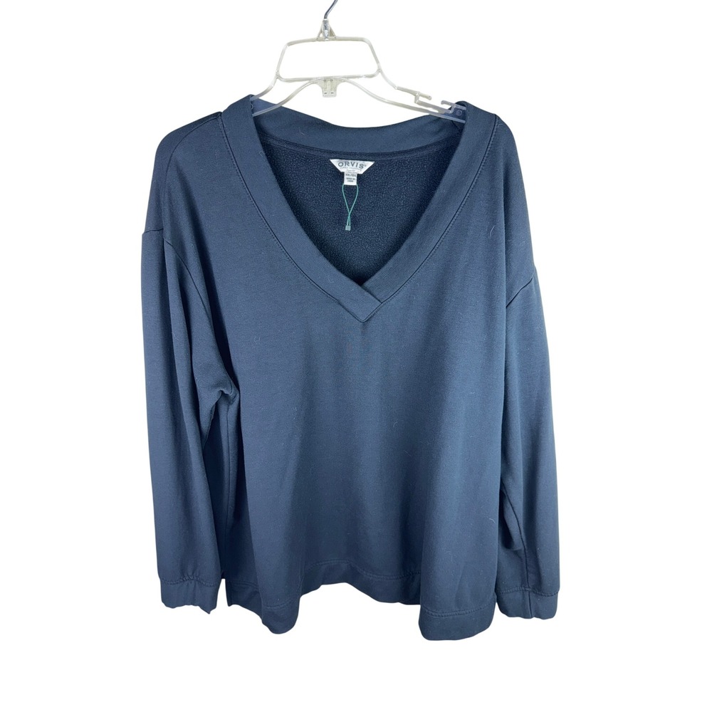 Orvis Classic Collection Black V-Neck Sweatshirt Modal Blend XXL Womens